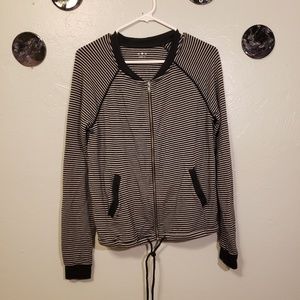 Three dots striped sweater w drawstring